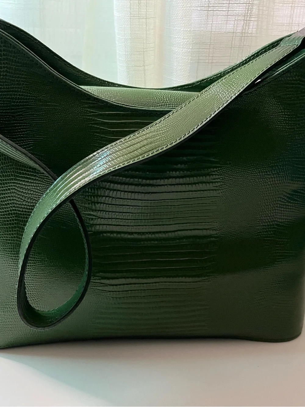 Vintage Sharif Green Textured Reptile-Like Leather Satchel (Accents by Sharif)